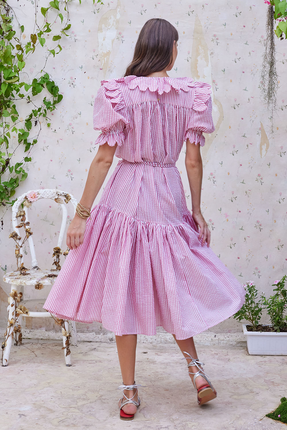 Midi Dress Vintage Seersucker Dress GANNI Seersucker Check Smock