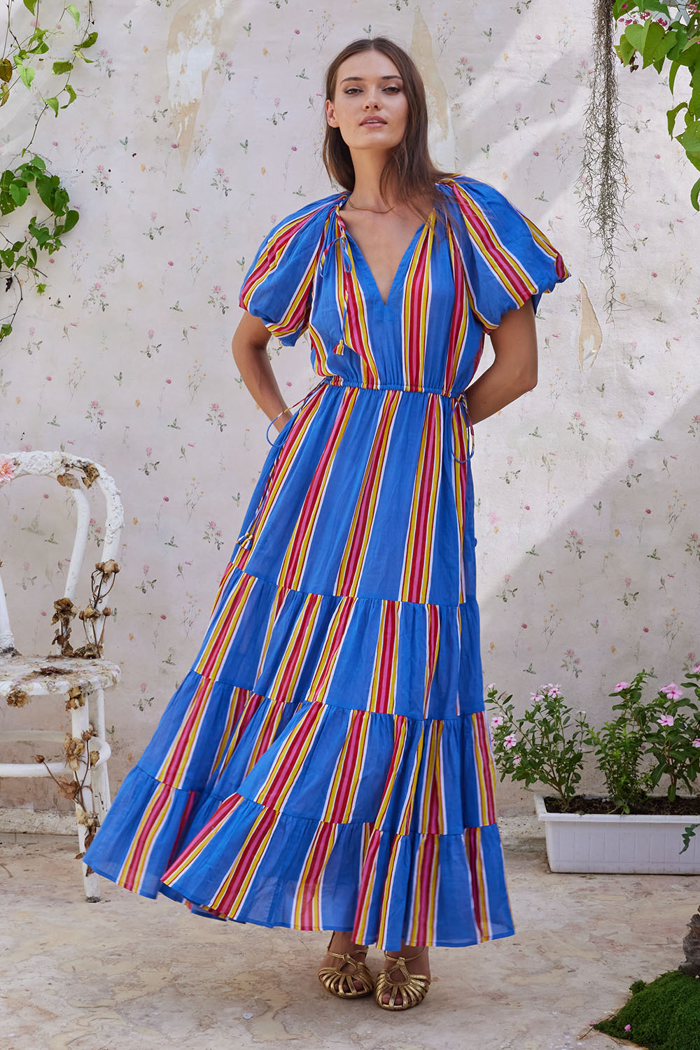 MAGNOLIA MAXI DRESS VINTAGE STRIPES VINTAGE BLUE