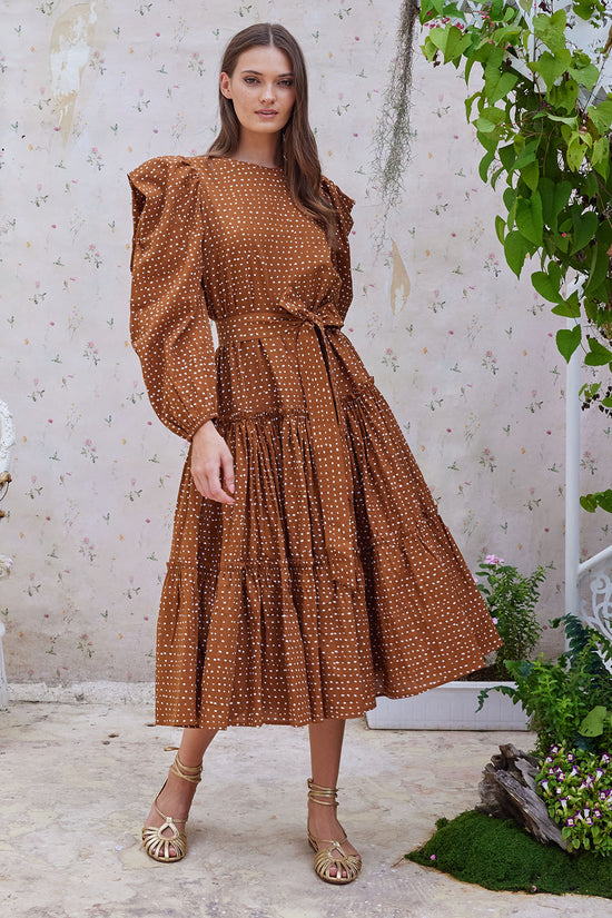 LEXXI MIDI DRESS RANDOM DOT BROWN ALEZAN