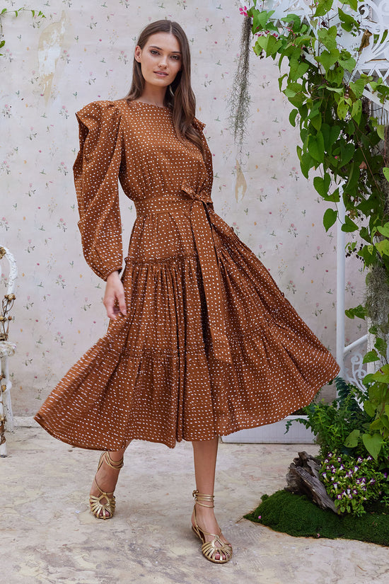 LEXXI MIDI DRESS RANDOM DOT BROWN ALEZAN