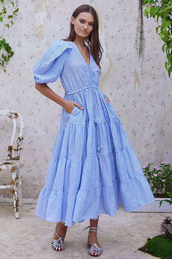 OLIVIA MAXI DRESS SEERSUCKER BLUE SKY