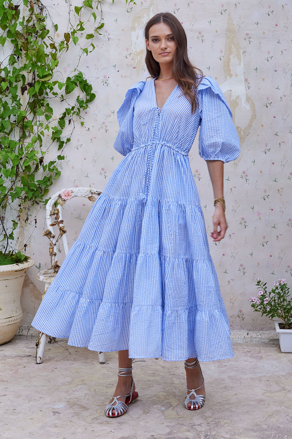 OLIVIA MAXI DRESS SEERSUCKER BLUE SKY