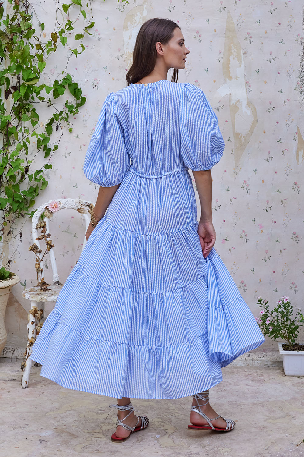 OLIVIA MAXI DRESS SEERSUCKER BLUE SKY