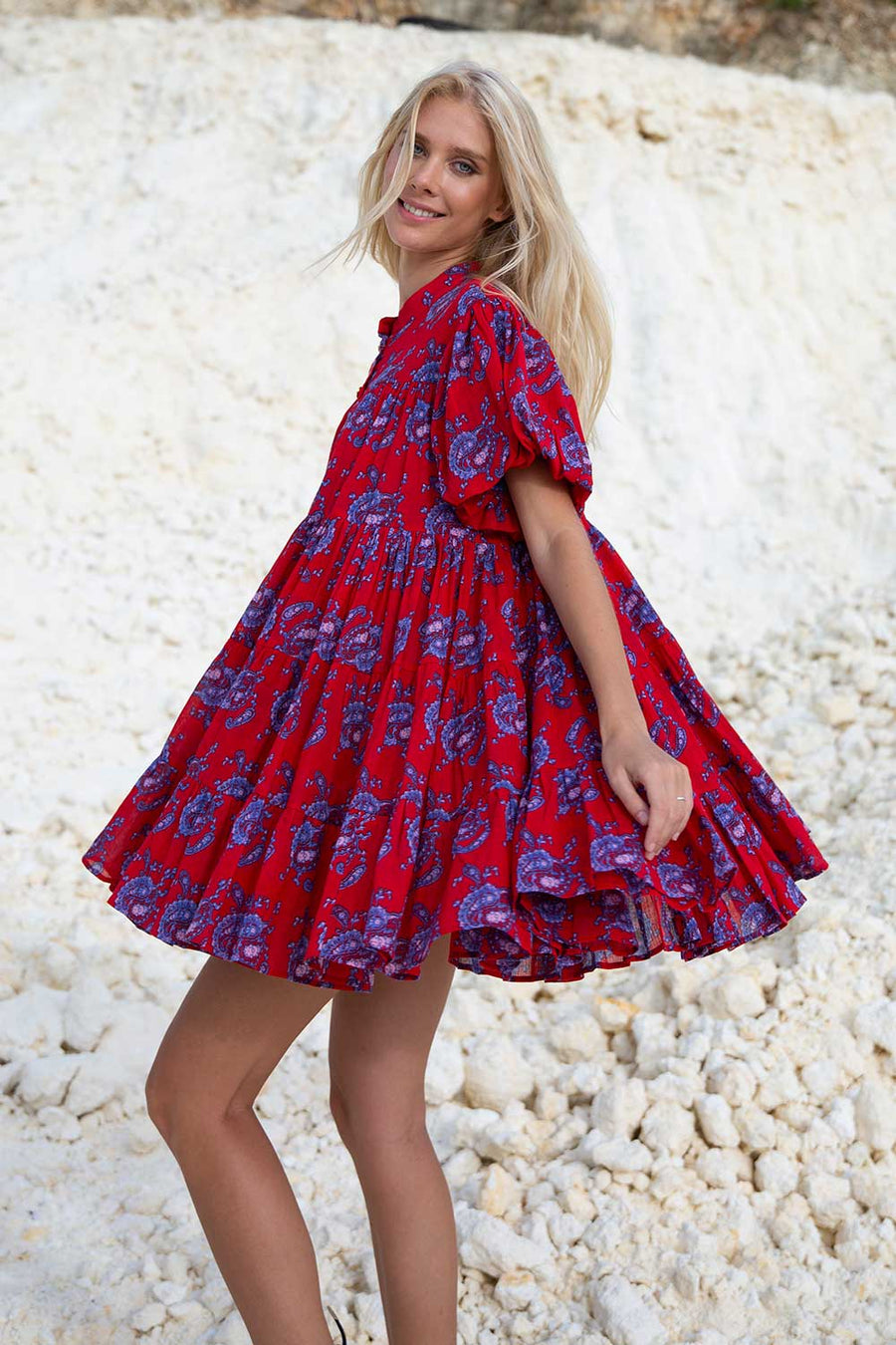 Tiered paisley-print cotton mini dress