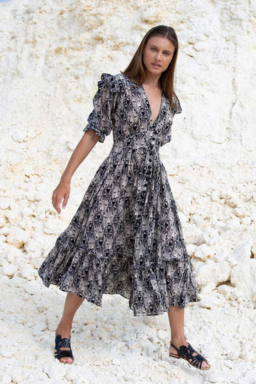 VITTORIA MIDI DRESS JAGUAR NUDE BLACK