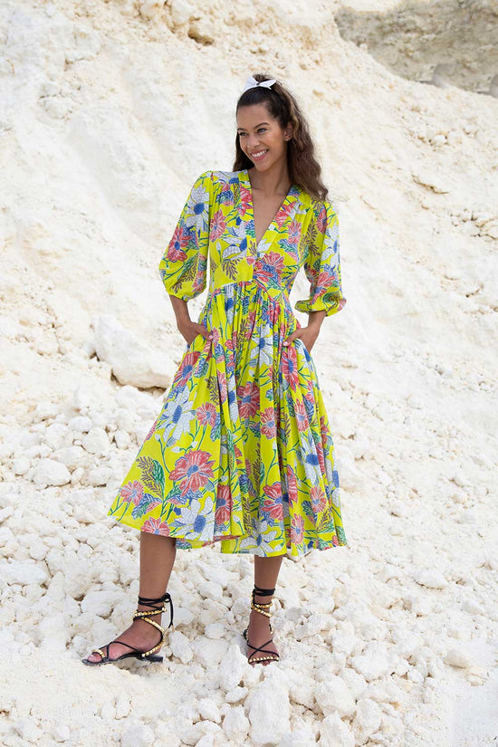 ABELLE DRESS WILD FLOWER LEMON LIME