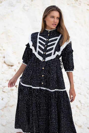 RUMI SHIRT MIDI DRESS RANDOM DOT NOIR