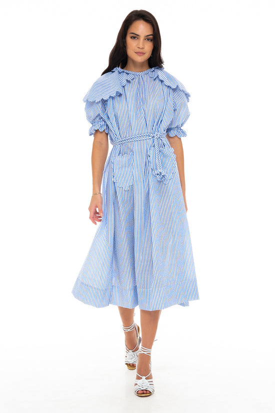 AXEL SCALLOP MIDI DRESS SEERSUCKER SKY BLUE