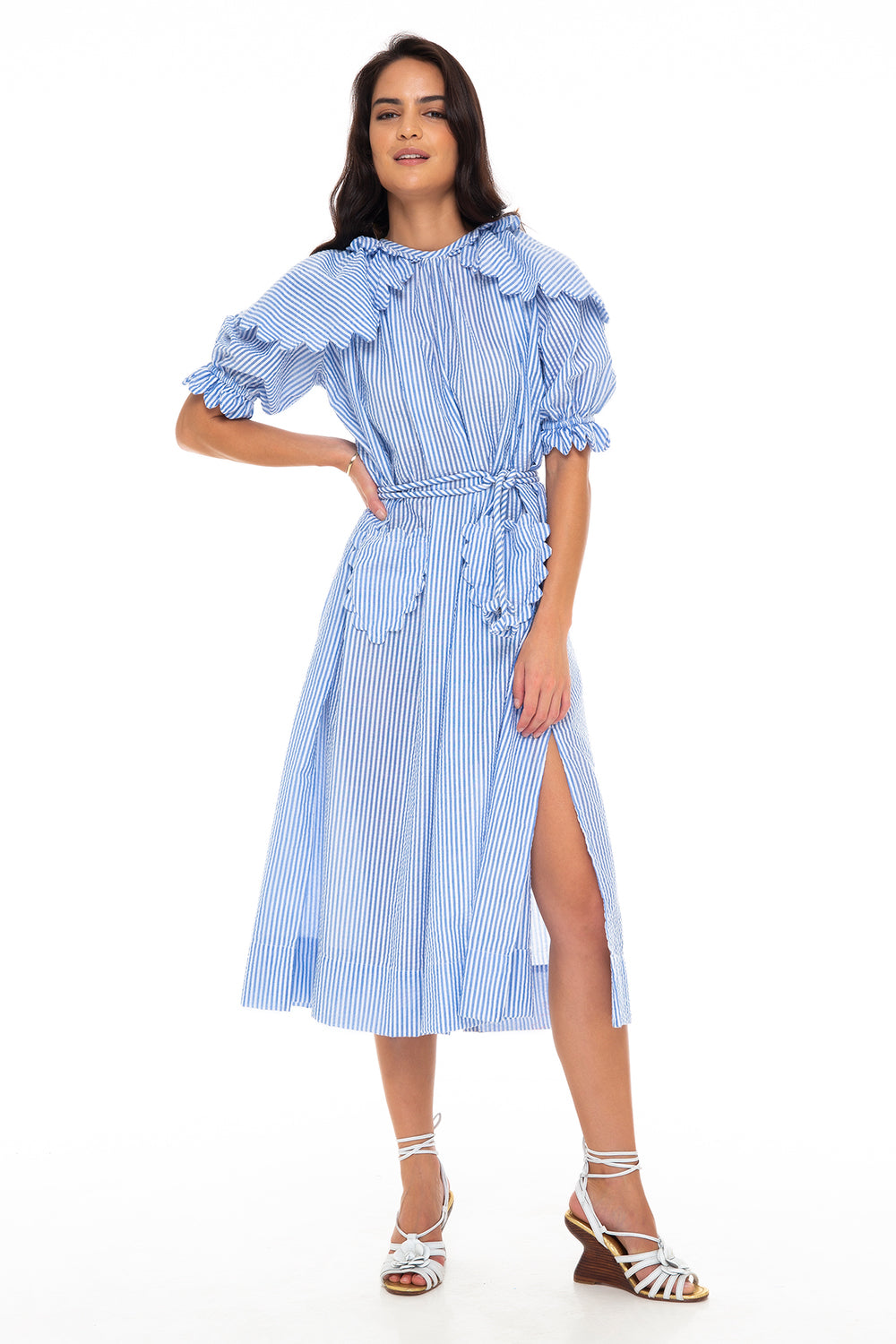 AXEL SCALLOP MIDI DRESS SEERSUCKER SKY BLUE