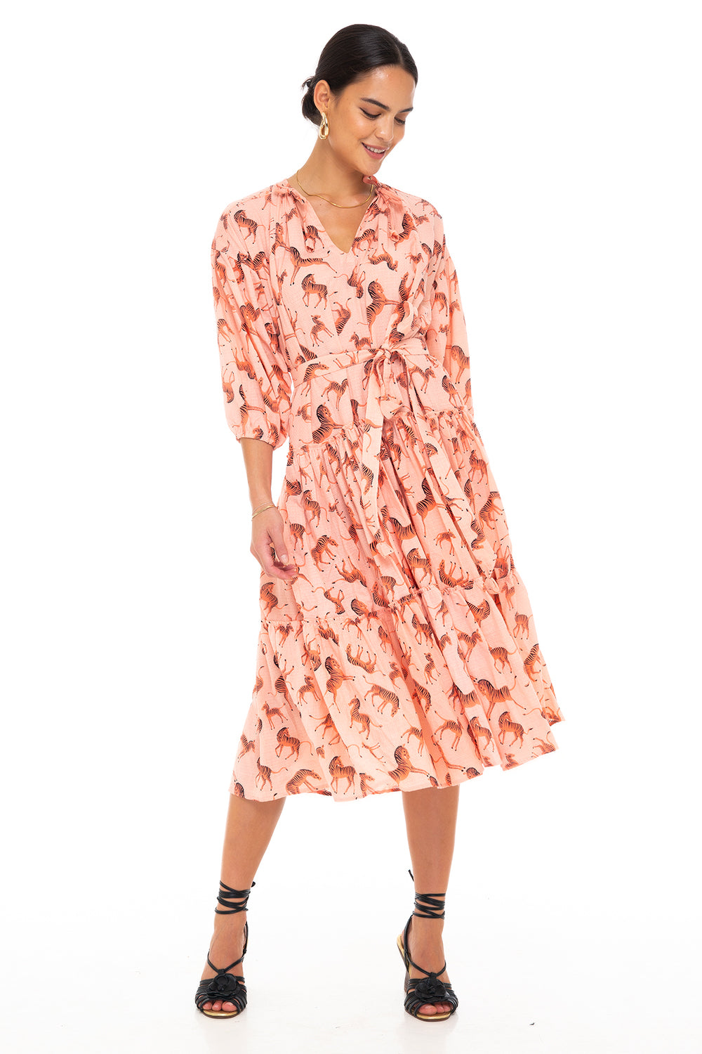 DAPPER DAN MIDI DRESS ZEBRA PEACH