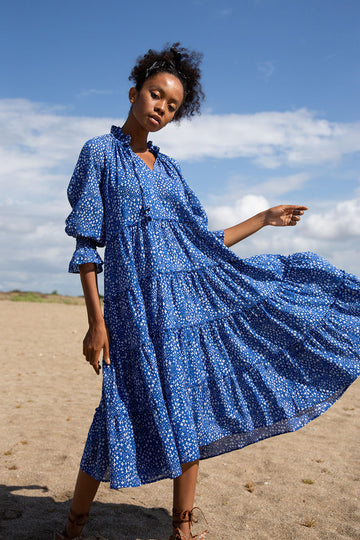 COCO CABANA CROSS DOT INDIGO MIDI DRESS