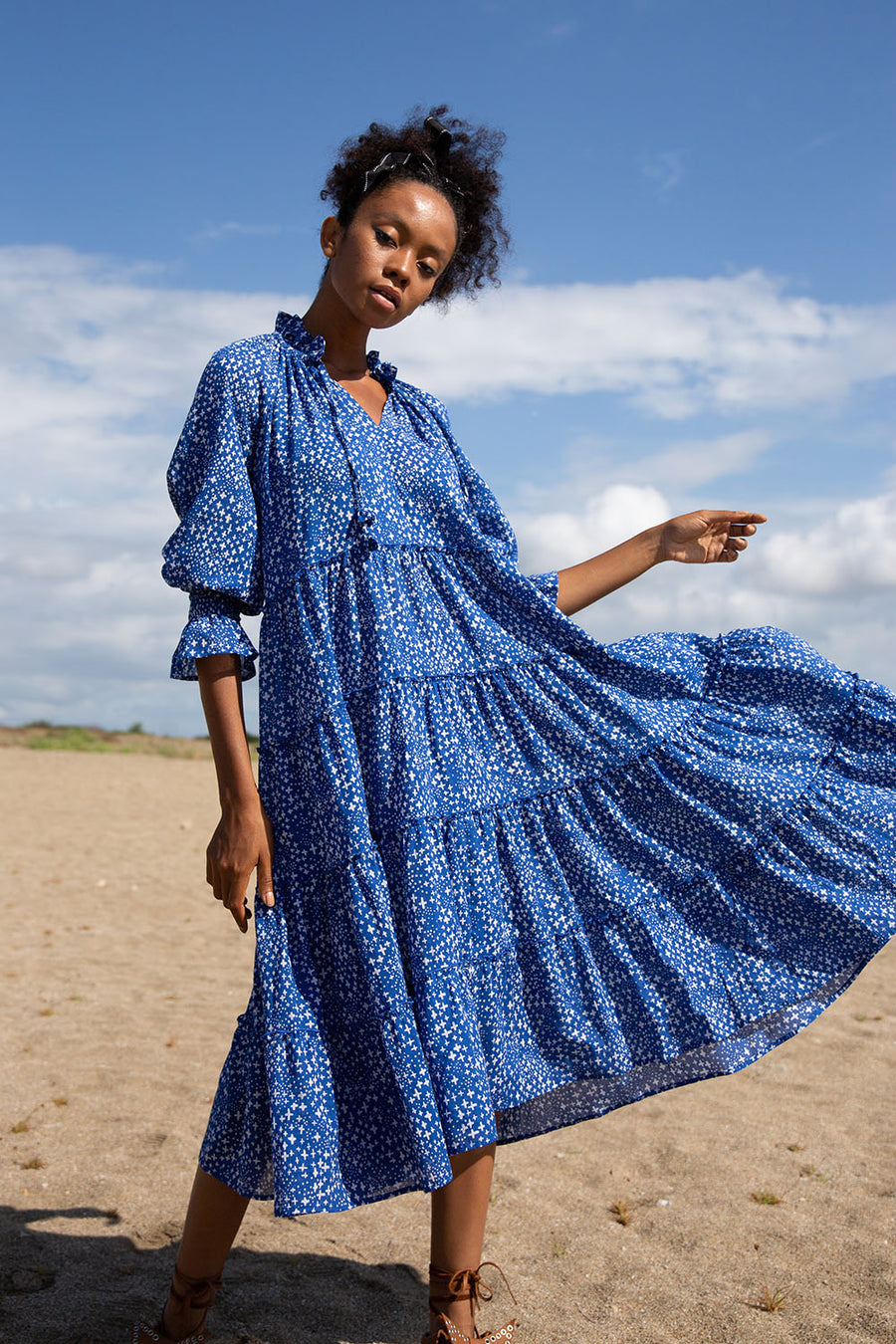 COCO CABANA CROSS DOT INDIGO MIDI DRESS