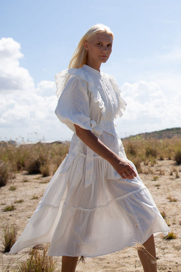 ZANINI HERRINGBONE OFF WHITE MIDI DRESS