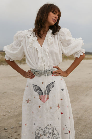 DIXIE SCALLOP HERRINGBONE SHIRT WHITE