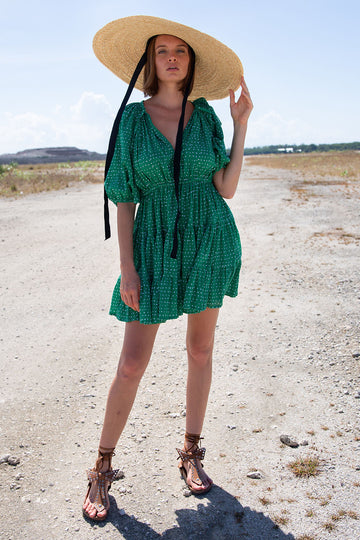 LEON RANDOM DOT EMERALD MINI DRESS