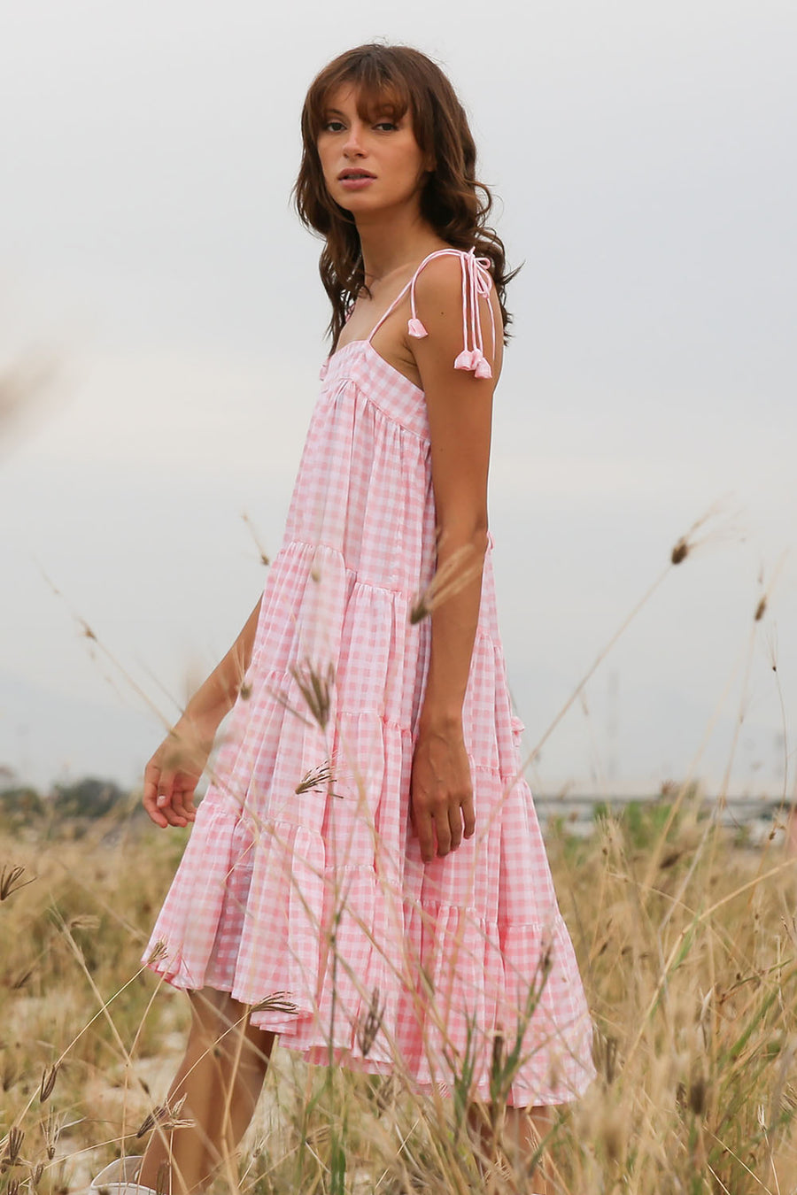 CANDICE GINGHAM BABY PINK DRESS
