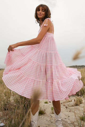 CANDICE GINGHAM BABY PINK DRESS