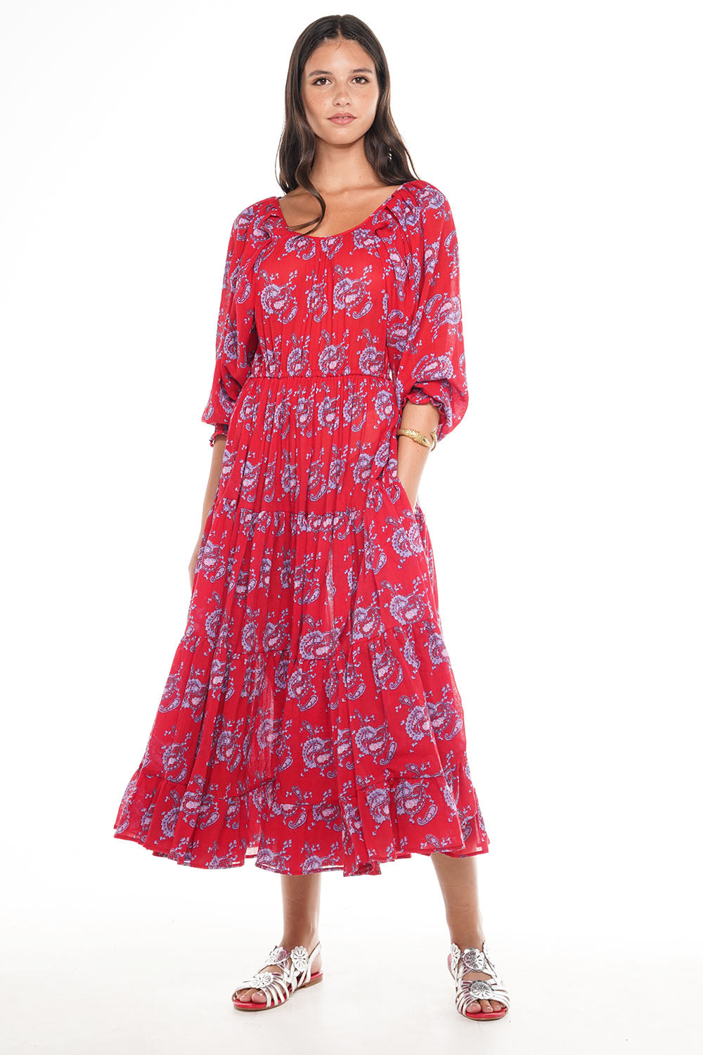 OLIVIA VINTEN MIDI DRESS RED PAISLEY