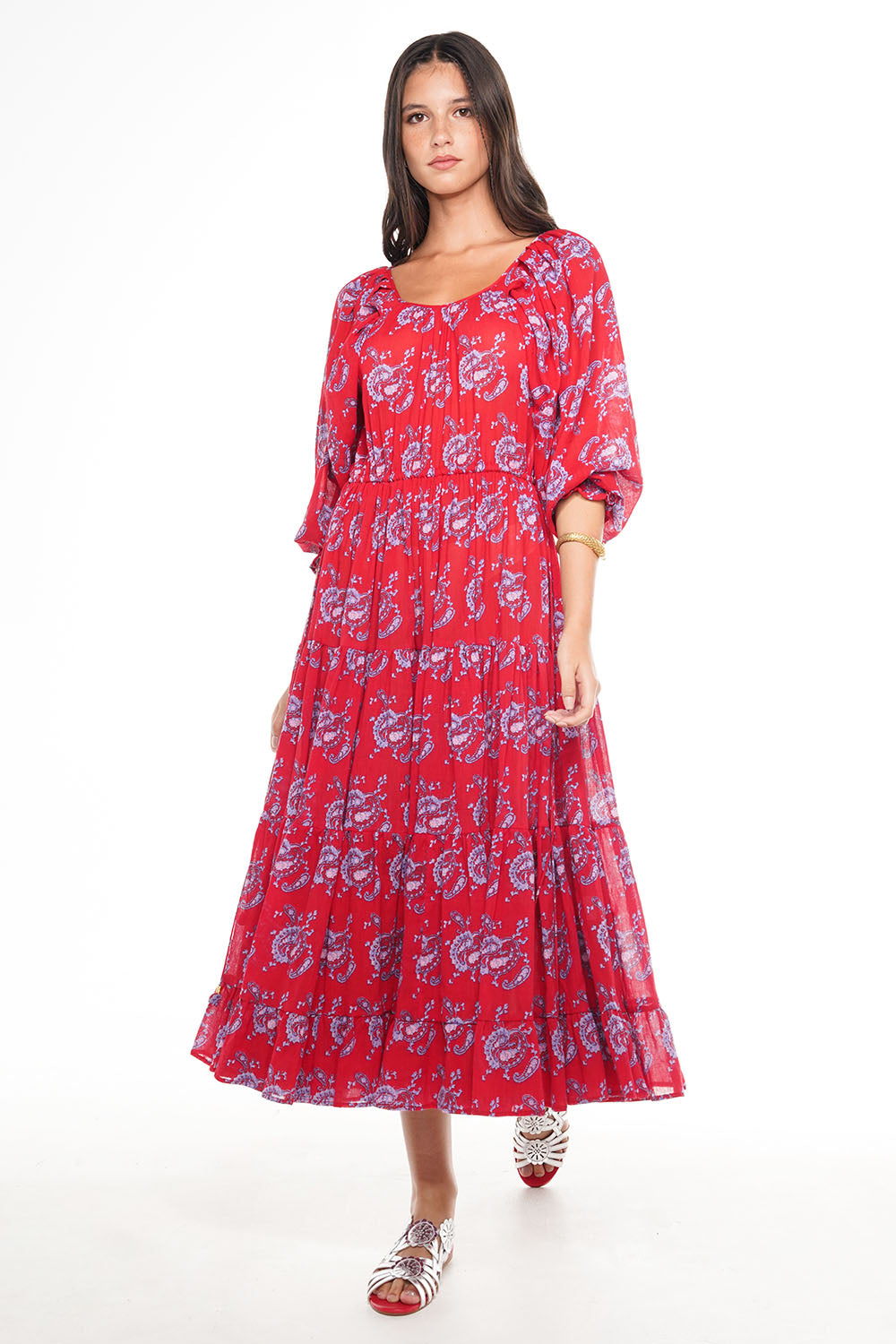 OLIVIA VINTEN MIDI DRESS RED PAISLEY