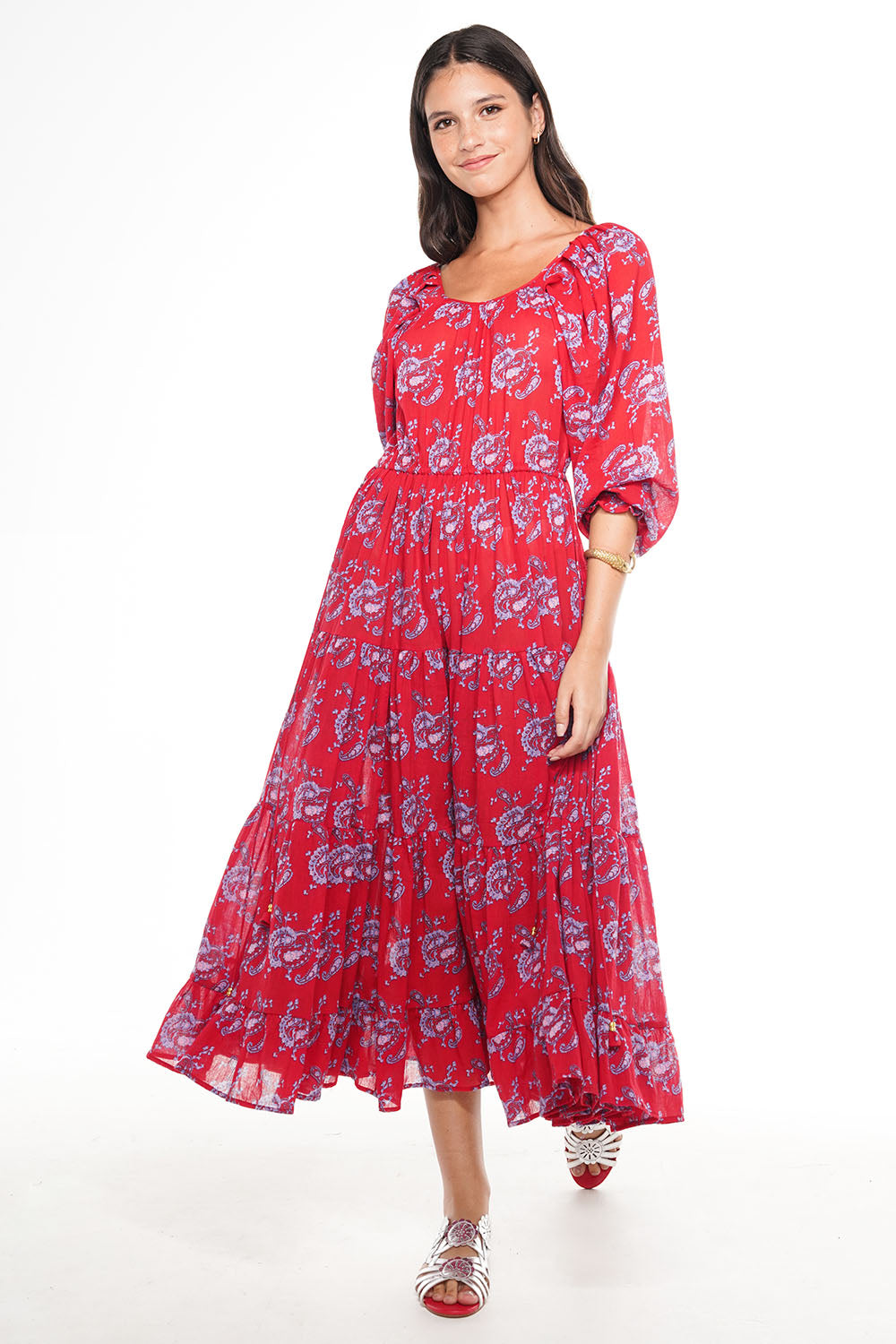 OLIVIA VINTEN MIDI DRESS RED PAISLEY