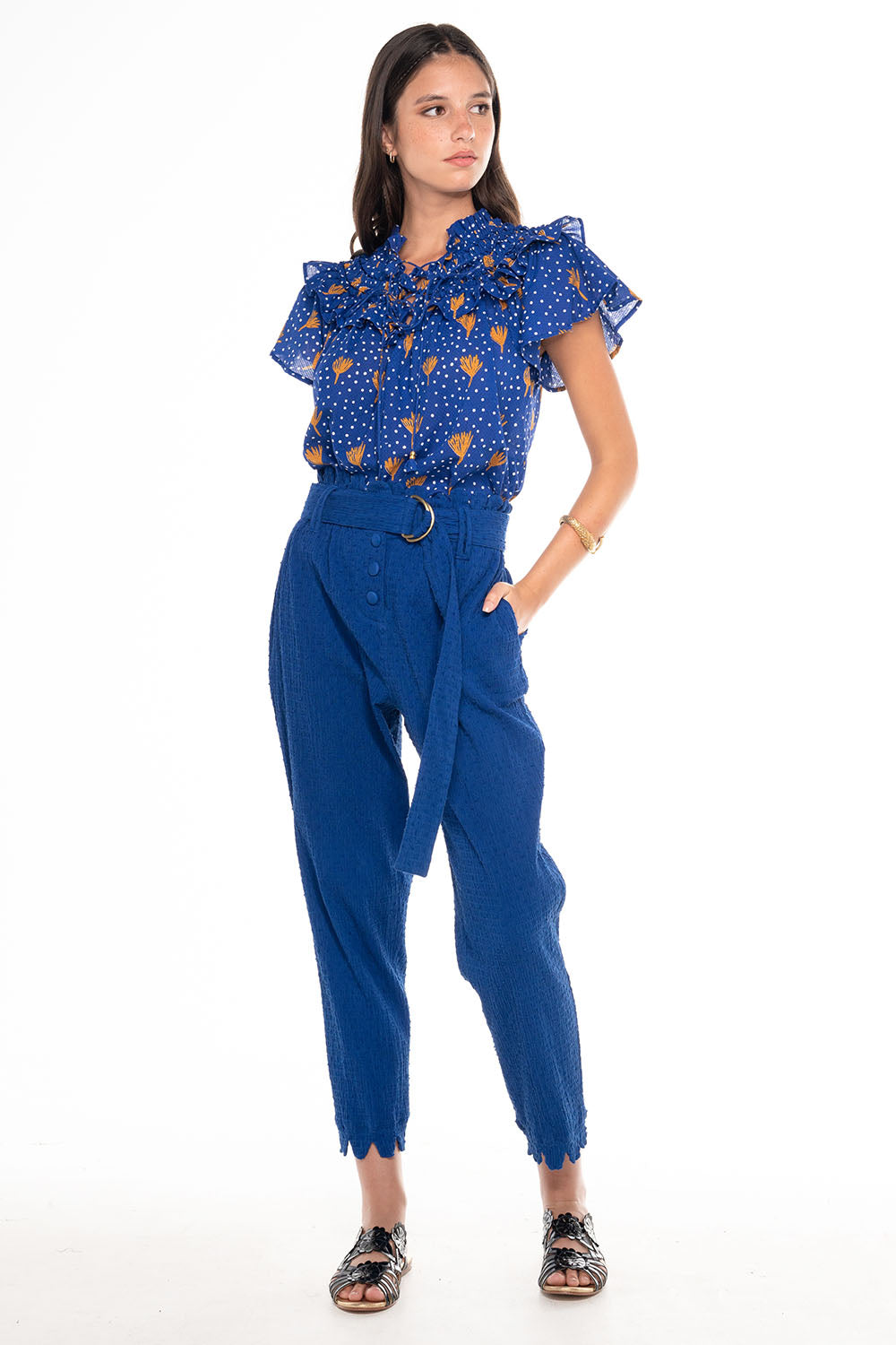 GIADA SCALLOP PANTS SMOCKED BLUE SAPPHIRE