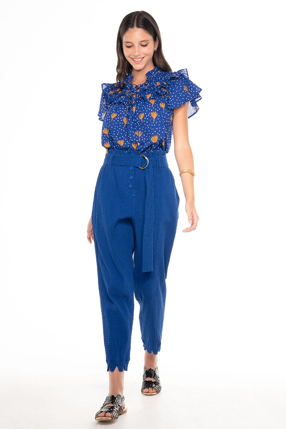 GIADA SCALLOP PANTS SMOCKED BLUE SAPPHIRE