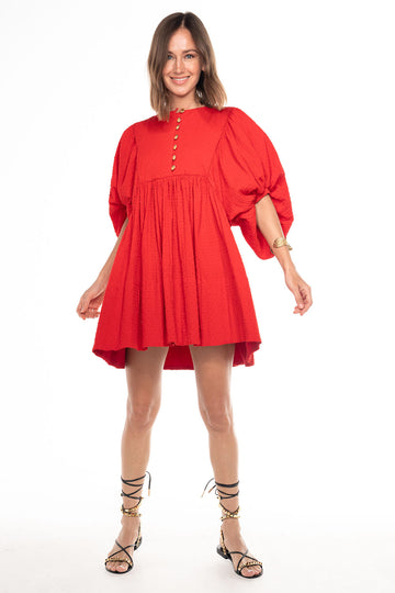 MADHU MINI DRESS SMOCKED VERMILLION
