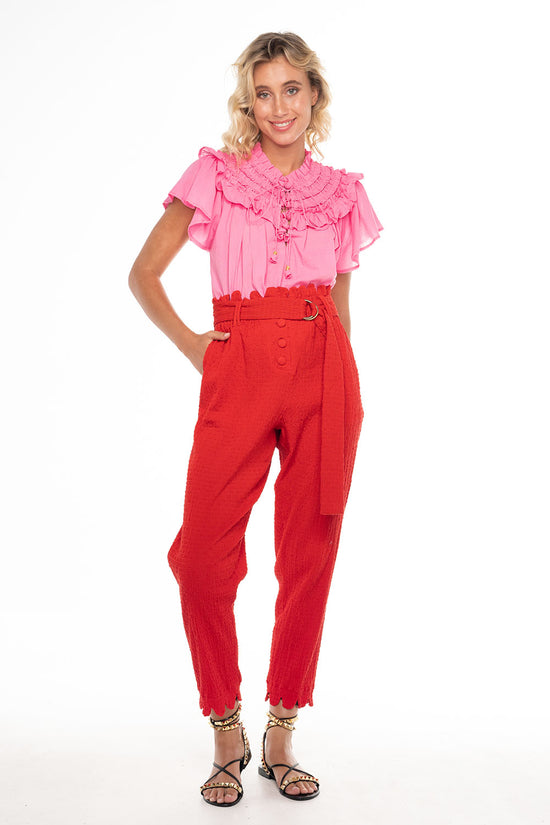 GIADA SCALLOP PANTS SMOCKED VERMILLION