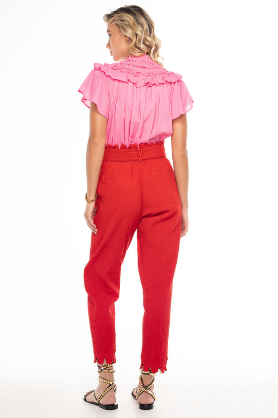 GIADA SCALLOP PANTS SMOCKED VERMILLION