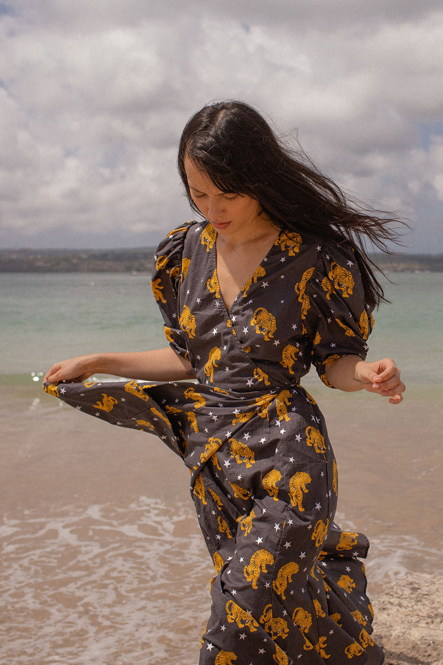 HALONA TIGER STAR WRAP DRESS