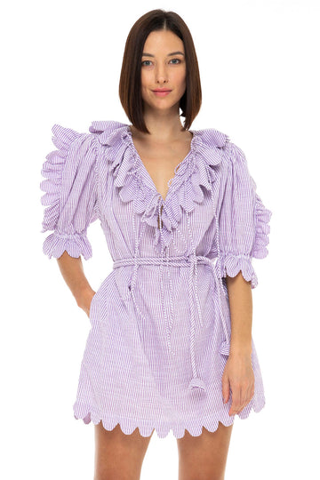 MAJA SCALLOP SEERSUCKER MINI DRESS PRUNE