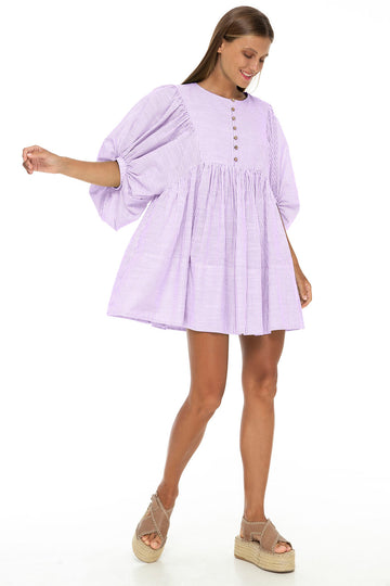 MADHU SEERSUCKER MINI DRESS PRUNE