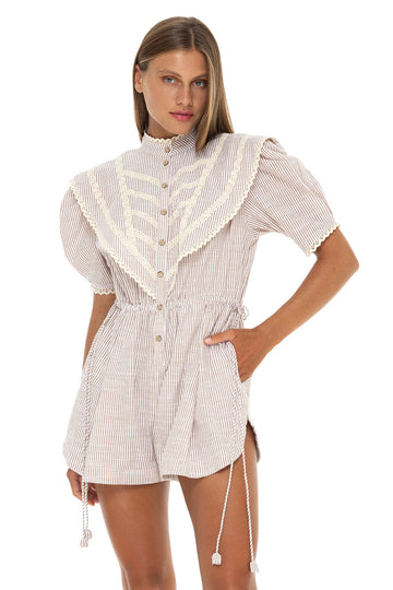 PHOENIX SEERSUCKER SHORT PLAYSUIT LATTE