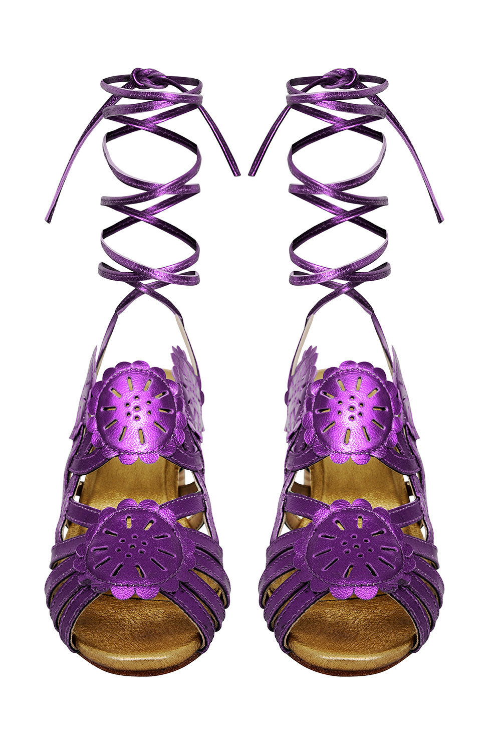 FLOWER SCALLOP STRAPPY HEELS LILAC