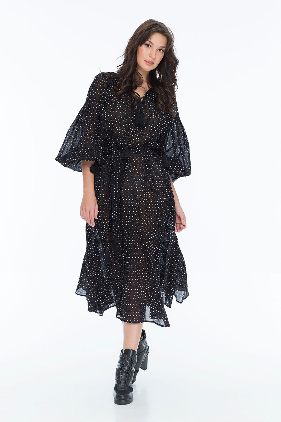 ROSIE ON FIRE RANDOM DOT NOIR DRESS