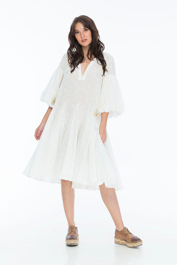 JENNA HIPP DRESS EYELETT WHITE