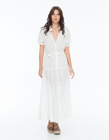 CAROLINA ISSA MAXI DRESS EYELETT WHITE