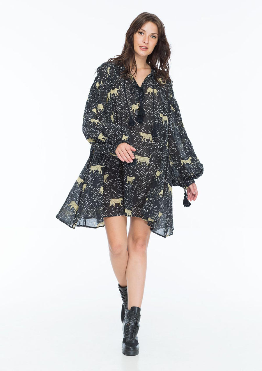 REBECCA DAY DRESS LEOPARD DIAMOND NOIR