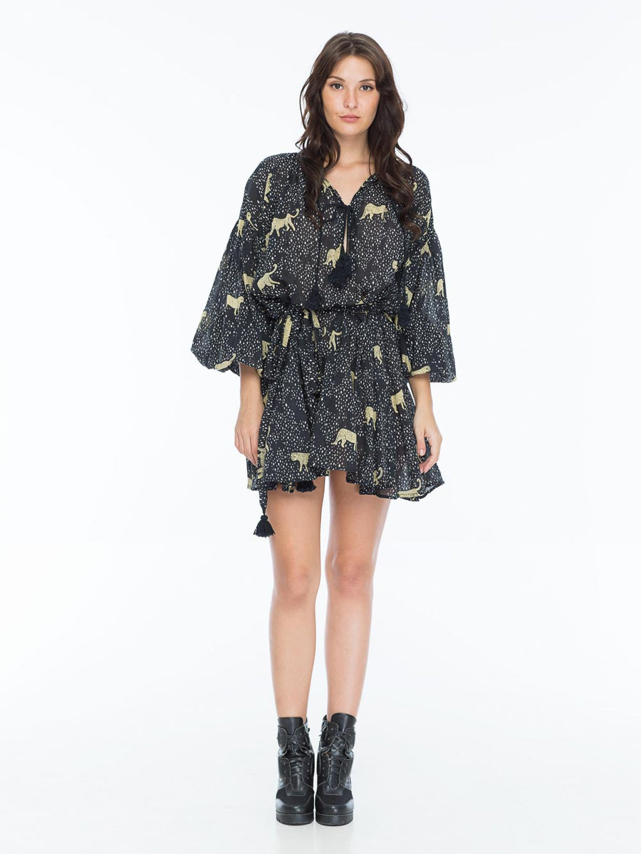 REBECCA DAY DRESS LEOPARD DIAMOND NOIR