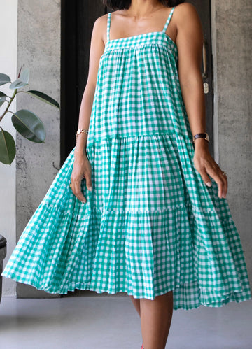 DOLLY JONES DRESS GINGHAM EMERALD